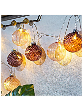 Σειρα, 10 led 5mm, με ροζ Γυαλινες Μπαλες 6cm, 4,5v Μετασχηματιστης, Διαφανο Καλωδιο, Θερμο Λευκο, ανα 15cm, Προεκταση Παροχης 300cm, Ip44