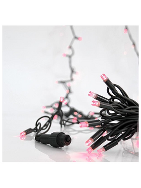 Σειρα, 100 led 5mm, 230v, Επεκταση εωσ 9, Προεκταση Παροχης 150cm, Πρασινο Καλωδιο, Καουτσουκ, ροζ Led, ana 10cm, Ιρ65