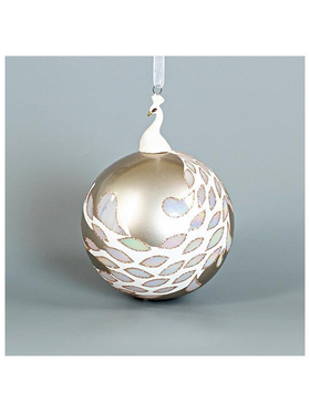 Γυαλινη Μπαλα, Ασημι με Πορσελανινο Παγωνι, 1τμχ, 10cm