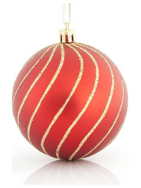 Μπαλα Πλαστικη,  Κοκκινη ματ με Χρυση Διακοσμηση, σετ 6τμχ, 8cm