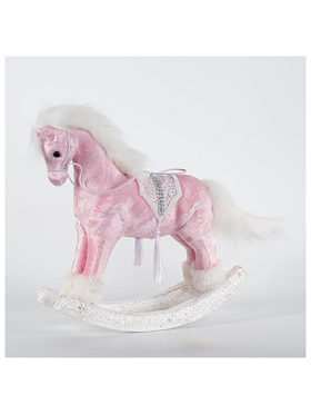 Βελουδινο Αλογακι, ροζ-Λευκο, 38x28cm