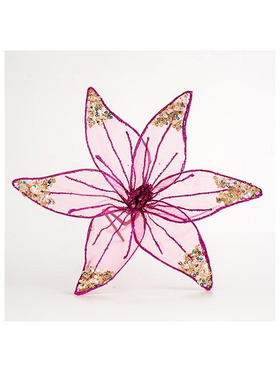 Λουλουδι Οργαντζα, Διαφανο Μπορντω με Glitter, 30cm