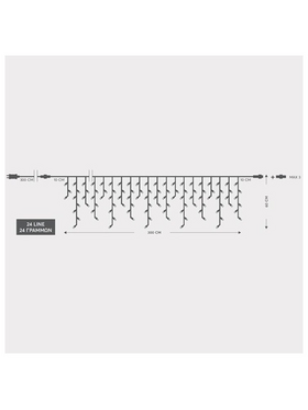 Βροχη, 144 led 3mm, 36v Μετασχηματιστη, 4 Επεκτασεις εωσ 3 Σετ,  Διαφανο pvc Καλωδιο, Λευκο Led, (300x60cm 5/7/5/7), Προεκταση Παροχης 3m, Ιρ44