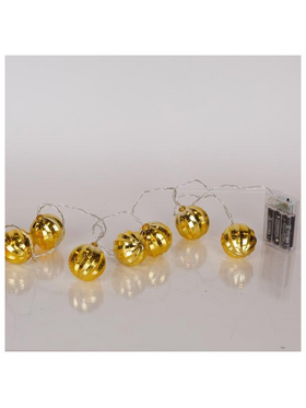 Σειρα, 10 led 5mm, Χρυση Μπαλα Πλαστικη, Μπαταριας 3xaa, Χρονοδιακοπτη, Διαφανο pvc Καλωδιο, Θερμο Λευκο Led, Θερμο Λευκο Led, ανα 15cm, Προεκταση Παροχης 30cm, Ip20