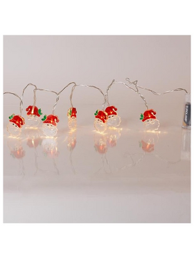 Σειρα, 10 led 5mm, με Πλαστικο Αγιο Βασιλη, Μπαταριας 3xaa, Timer, Διαφανο pvc Καλωδιο, Θερμο Λευκο Led, ανα 10cm, Προεκταση Παροχης 30cm, Ip20