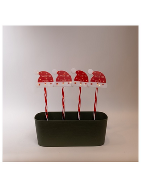 Σειρα, 36 Mini Led, 4 Πλαστικες Πινακιδες με Χριστουγεννιατικο Σκουφο  Στην Κορυφη 12cm, με Ραβδι για το Εδαφος 37cm, Ηλιακο Συλλεκτη με Αισθητηρα, 8 Προγραμματα, Διαφανο Flat Χαλκινο Καλωδιο, Θερμο Λευκο Led, ana 1m, Προεκταση Παροχης 1m, Ip44