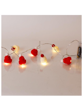 Σειρα, 10 led 5mm, με Υφασματινα Σκουφακια, Μπαταριας 3xaa, Timer, Διαφανο pvc Καλωδιο, Θερμο Λευκο Led, ανα 15cm, Προεκταση Παροχης 30cm, Ip20