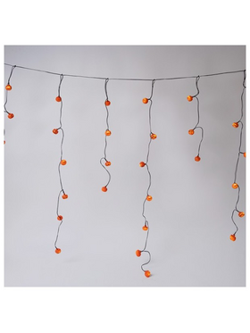 Κουρτινα, 50 led 3mm, Διακοσμητικές Κολοκυθες Halloween, Μπαταριας 3xaa, Χρονοδιακοπτη, Μαυρο pvc Καλωδιο, Θερμο Λευκο Led, 180x106cm, Ip20