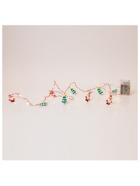 Σειρα, 20 Mini Led, Αγιο Βασιλη & Χριστουγεννιατικο Δεντρο , Μπαταριας 3xaa, Χρονοδιακοπτη, Κοκκινο & Λευκο Χαλκινο Καλωδιο, ανα 10cm, Προεκταση Παροχης 30cm, Ip20