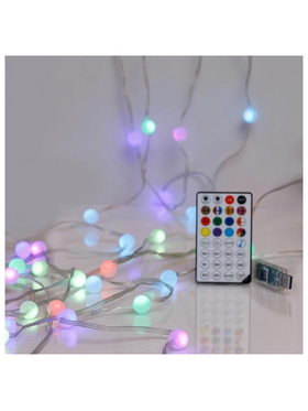 Σειρα, 100 Smart Mini Led, Λευκες Μπαλιτσες 1,5cm, Usb, Διαχειριση Προγραμματος με Εφαρμογη, Τηλεχειριστηριο, Διαφανο Πλακε Χαλκινο Καλωδιο, rgb Led, ana 15cm, Προεκταση Παροχης 3m, Ip20 (Roll Pack)