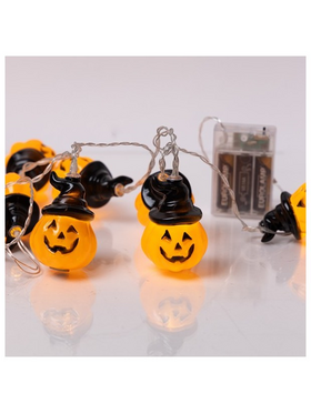 Σειρα, 10 Mini Led, Κολοκυθα με Καπελο, Μπαταριας 3xaa, Χρονοδιακοπτη, Διαφανο pvc  Καλωδιο, Θερμο Λευκο Led, ανα 15cm, Προεκταση Παροχης 30cm, Ip20