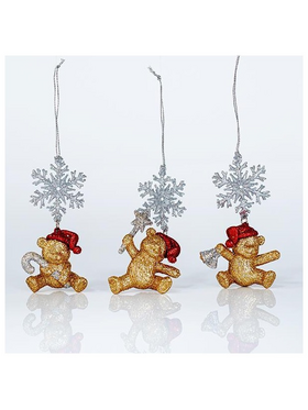 Στολιδι Ακρυλικο, Χρυσο Αρκουδακι με Χιονονιφαδα, με Glitter, 6x9,8cm