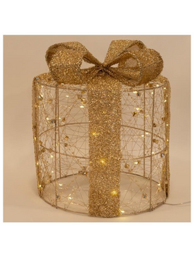 Φωτιζομενα Στρογγυλα Δωρα 15-20-25cm, Μπαταριας, Timer, Χρυσο με Περλες, Θερμο Λευκο Led, Ip20