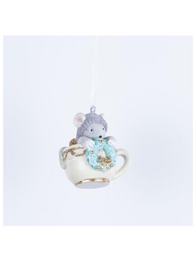 Στολιδι Πολυρεζιν, Φλυτζανακι με Ποντικακι, Λευκο, 4x5x5.5cm