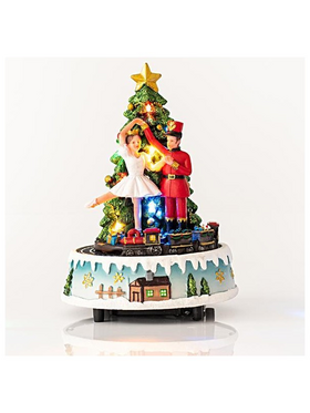Χριστουγεννιατικο Δεντρο με Χορευτες και Τρενο, 8 Led, με Μετασχηματιστη, με Μουσικη και Κινηση, 14,5x14,5x20,5cm
