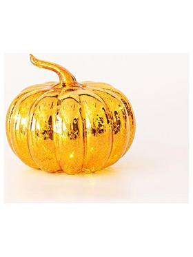 Γυαλινη led Φωτιζομενη Κολοκυθα, Μπαταριας, Πορτοκαλι, 17cm