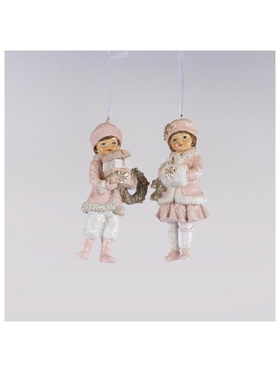 Στολιδι Πολυρεζιν, Παιδακια με ροζ Ρουχαλακια, 2 Σχεδια,  5,5x4x11,5cm