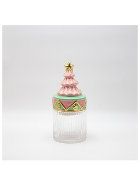 Μπισκοτιερα με ροζ Καπακι, Χριστουγεννιατικο Δεντρο, Διακοσμητικη, 11x25cm