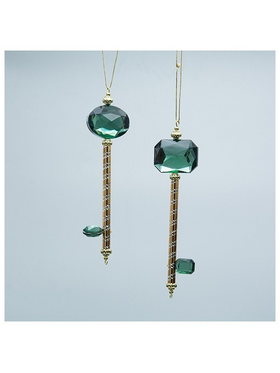 Κλειδι Πλαστικο, Χρυσο με Σμαραγδι Πετραδι, 2 Σχεδια, 4.3x1.3x15.5cm