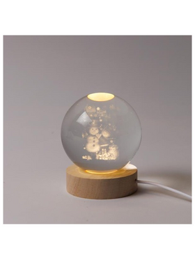 Φωτιζομενη Μπαλα 8cm, Χριστουγεννιατικη Σχεδιο, Χιονανθρωπο me Δωρα, Usb, 6 Θερμα Λευκα smd Led, Bαση 7cm, Προεκταση Παροχης 70cm, Ip20