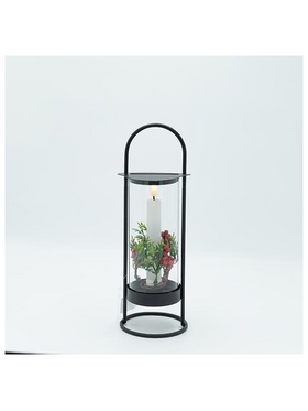 Μεταλλικο Φαναρι Μαυρο με 1 Κερι, 10.50x30cm