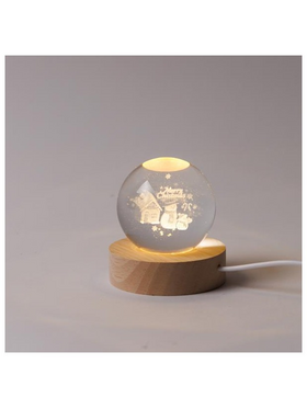 Φωτιζομενη Μπαλα 6cm, Χριστουγεννιατικη Σχεδιο, Χιονανθρωπος me Σπιτακι, Usb, 6 Θερμα Λευκα smd Led, Bαση 7cm, Προεκταση Παροχης 70cm, Ip20