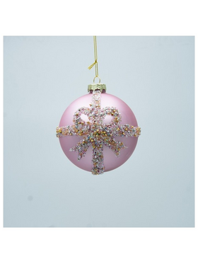 Γυαλινη Μπαλα, Απαλο ροζ με Σαμπανι Φιογκο, σετ 4τμχ, 10cm