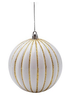 Μπαλα Πλαστικη, Λευκη με Χρυσες Αναγλυφες Ριγες, σετ 6τμχ, 10cm