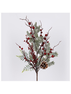 Κλαδι με Σκουρα Κοκκινα Berries και Κουκουναρι, 67cm