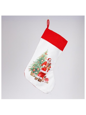 Καλτσα με αη Βασιλη και Δεντρο, Λευκη, 28x43cm