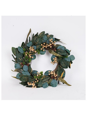 Στεφανι με Πρασινα Χρυσα Φυλλα και Σαμπανι Berries, 50cm