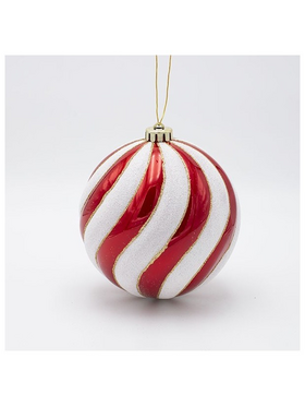 Πλαστικη Μπαλα, Κοκκινη με Λευκα και Glitter Νερα, σετ 2τμχ, 15cm