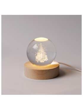 Φωτιζομενη Μπαλα 6cm, Χριστουγεννιατικη Σχεδιο, Αγιος Βασιλης με Χριστουγεννιατικο Δεντρο, Usb, 6 Θερμα Λευκα  smd Led, Bαση 7cm, Προεκταση Παροχης 70cm, Ip20