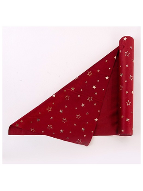 Ρανερ, Κοκκινο Βελουδο με Σαμπανι Αστερακια, 35x200cm