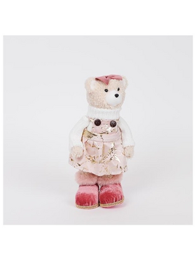 Αρκουδιτσα με ροζ Μπορντο Ρουχα και Φιογκο, 23cm