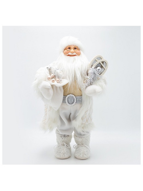 Αη Βασιλης με Λευκη Γουνα και Δωρακια, 45cm