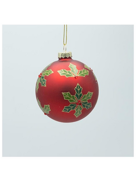 Γυαλινη Μπαλα, Κοκκινη ματ με Γκι, σετ 4τμχ, 8cm