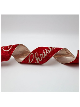 Κορδελα Πολυτελειας, Κοκκινο Βελουδο με Glitter Merry Christmas, 914x10cm