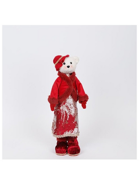 Κυρια Αρκουδα με Μπορντο Ρουχα και Καπελο, 45cm