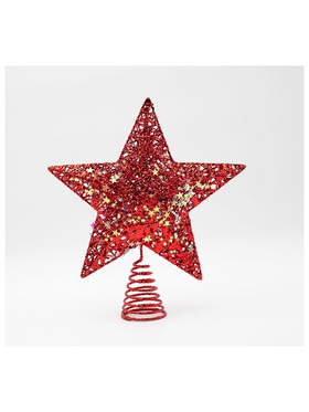 Κορυφη Δεντρου με Κοκκινο Νημα και Ιριδιζοντα Αστερακια, 25x30cm