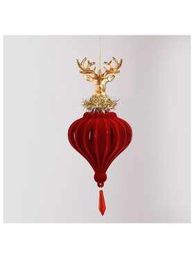 Στολιδι, Βελουδινο, Κοκκινο με Χρυσο Ταρανδο, 19.56cm