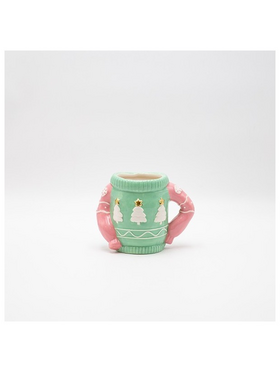 Κουπα, Πουλοβερ, Μεντα με Χρυσα Δεντρακια, Διακοσμητικη, 15.5x12.2cm