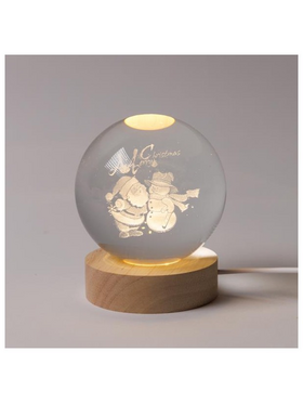 Φωτιζομενη Μπαλα 8cm, Χριστουγεννιατικη Σχεδιο, Χιονανθρωπος με Αγιο Βασιλη, Usb, 6 Θερμα Λευκα smd Led, Bαση 7cm, Προεκταση Παροχης 70cm, Ip20