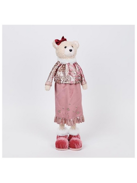 Κυρια Αρκουδα με ροζ Μπορντο Ρουχα και Φιογκο, 45cm