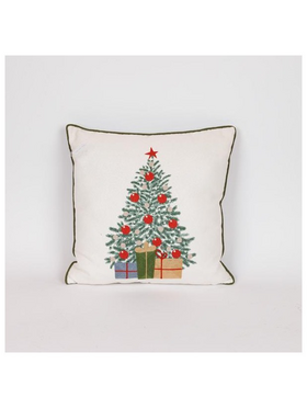 Μαξιλαρι, Λευκο με Πρασινο Χριστουγεννιατικο Δεντρο, 45x45cm