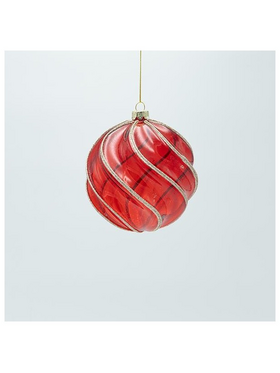 Γυαλινη Μπαλα, Κοκκινη Διαφανη με Χρυσο Glitter, σετ 2τμχ, 12cm