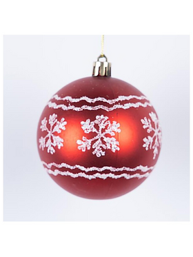 Μπαλα Πλαστικη, Κοκκινη, με Λευκες Χιονονιφαδες, σετ 6τμχ, 8cm (Top 120)