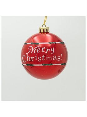 Πλαστικη Μπαλα, Κοκκινο Παγωμενο με Επιγραφη Merry Christmas, σετ 6τμχ, 8cm