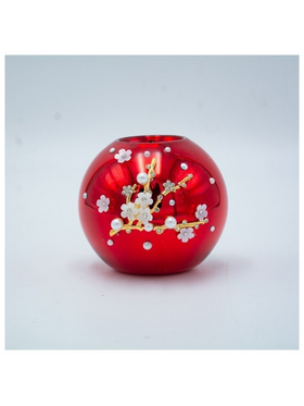 Κηροπηγιο, Κοκκινο, με Λευκα 3d Λουλουδια, 8.5x10cm