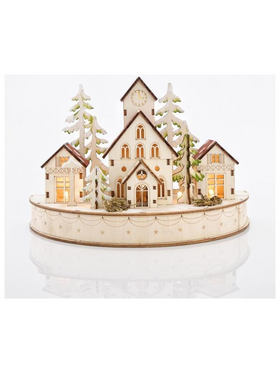 Χωριο Ξυλινο, με 6 Θερμα Λευκα Led, Μπαταριας, 25x12,5x16,5cm